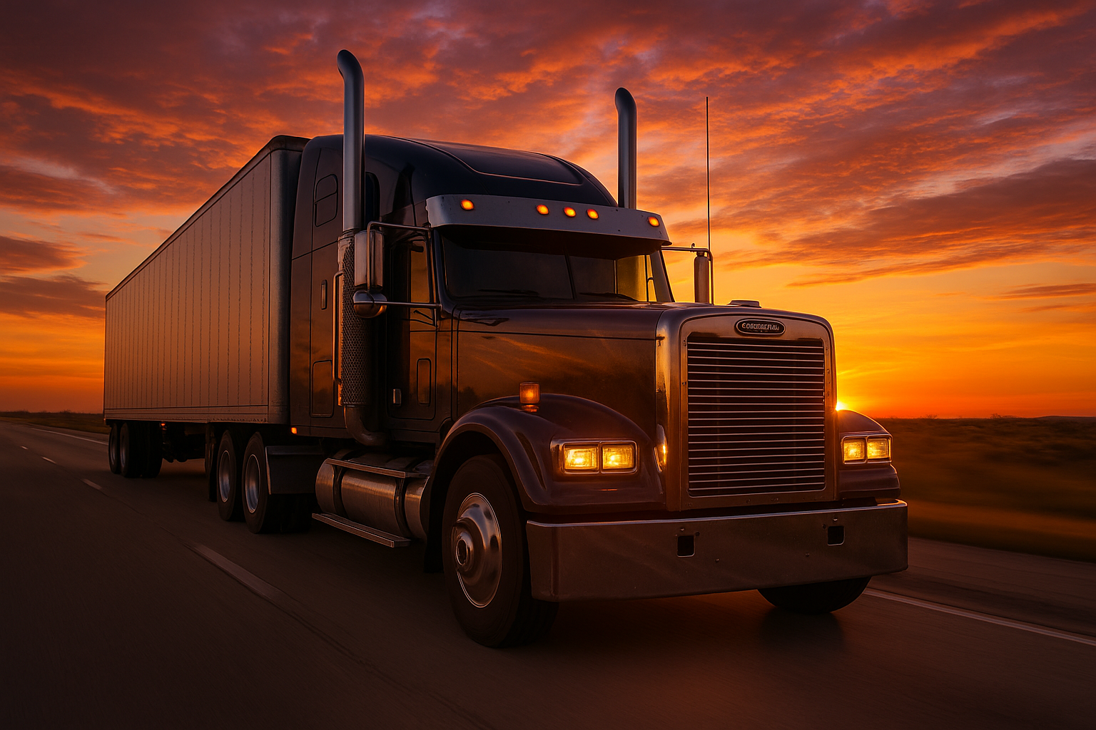 CAMION FREIGHTLINER AL ATARDECER
